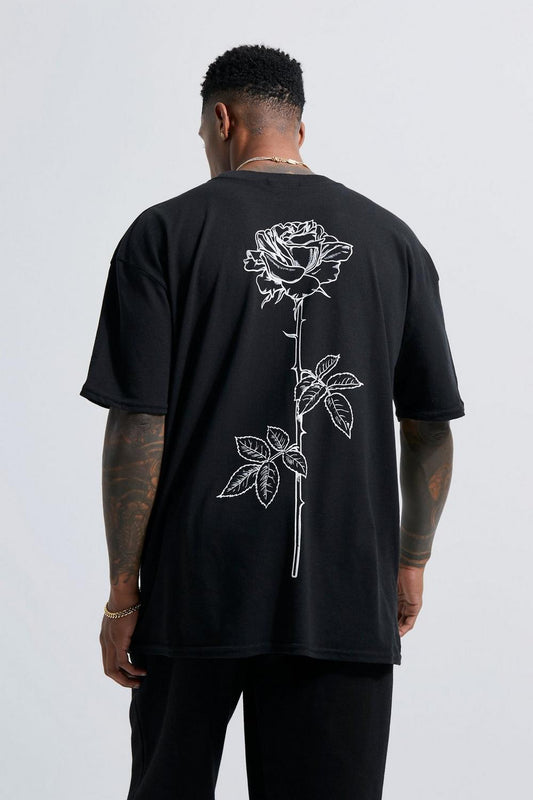 LIJNTEKENING ROZEN STEEL T-SHIRT MET PRINT